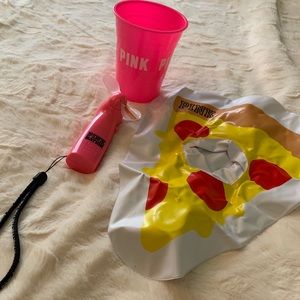 PINK drink floater, cup, and power fan